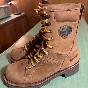Vintage 90s Womens Harley Davidson Brown Motorcycle Steel Toe Boots Size 8